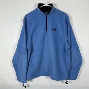 Vintage GAP 1/4 Zip Fleece Pullover Mens Size Large Light Blue Brown Sweatshirt